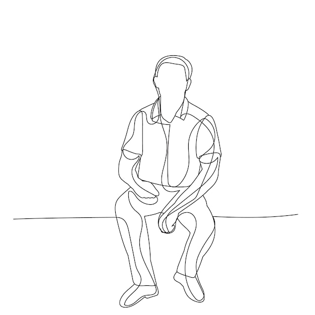 Vector isolated single line drawing man sitting