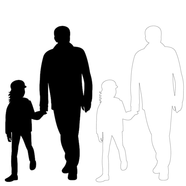 vector isolated on white background man with child black silhouette