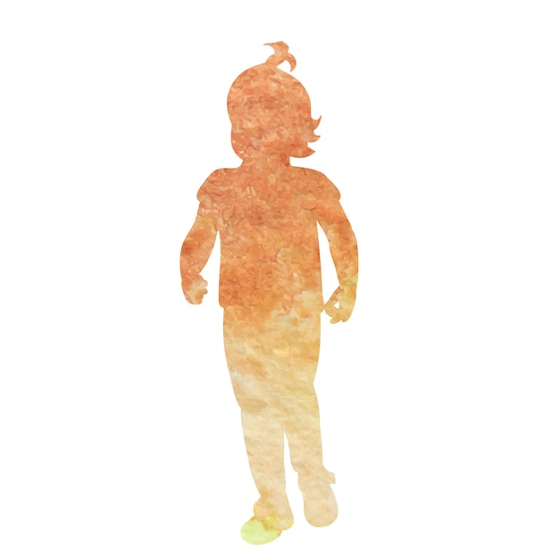 Vector isolated white background watercolor silhouette little girl running