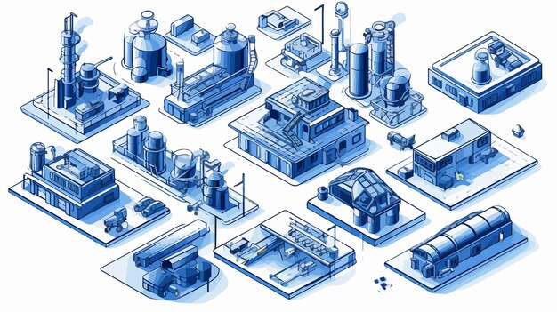 Vector vector isometric blueprints on white background