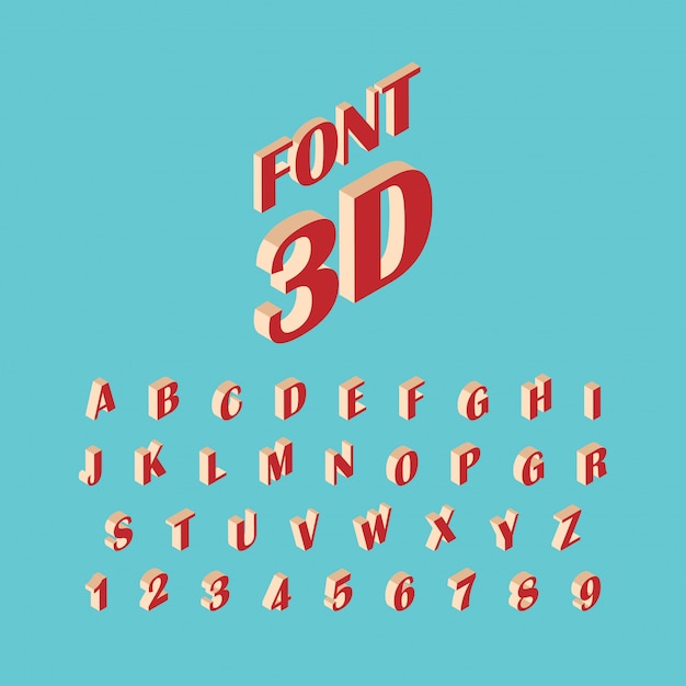 Vector isometric font. Set of letters and numbers isolated on blue .