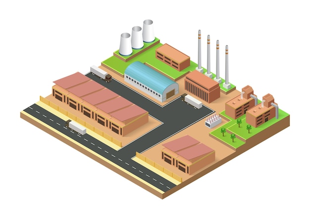 Vector isometric of geothermal energy power plant building