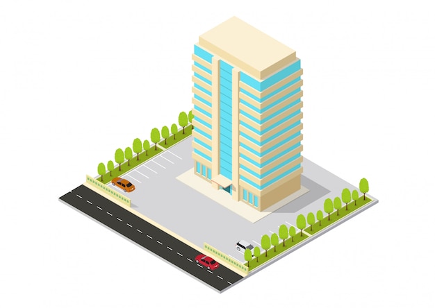 Vector isometric hotel, apartment, office, or skyscraper building