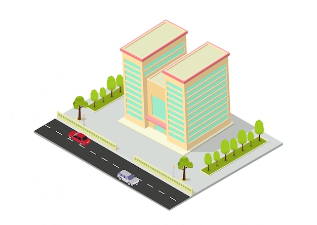 Vector isometric hotel, office, apartment, or skyscraper building