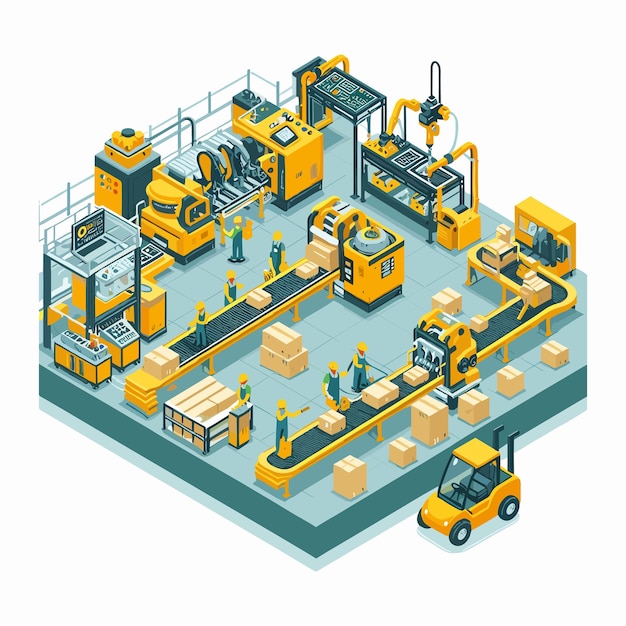 Vector vector isometric illustration of manufacturing company making of product