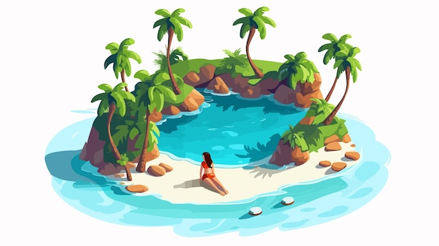 Vector vector isometric illustration of tropical island