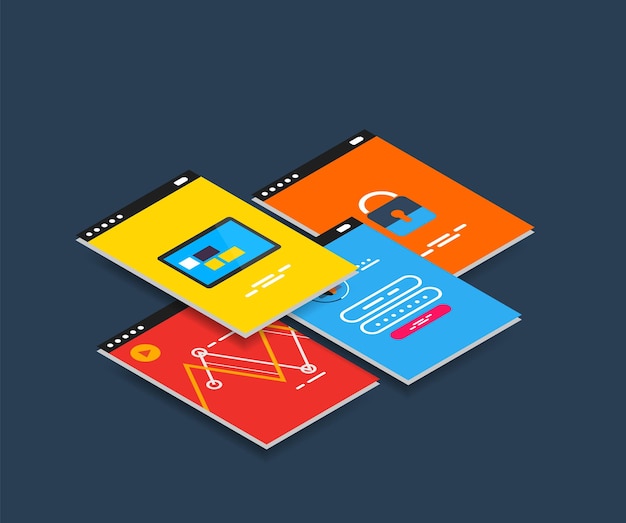 Vector vector isometric mobile app ui design concept