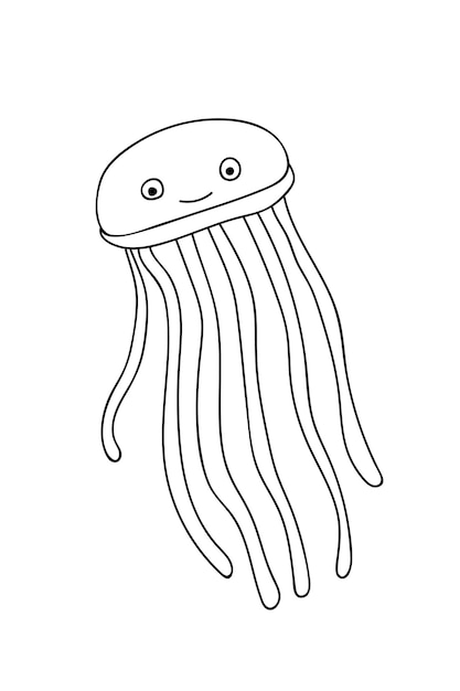 Vector jellyfish illustration Hand drawn doodle jellyfish Cute line art sticker