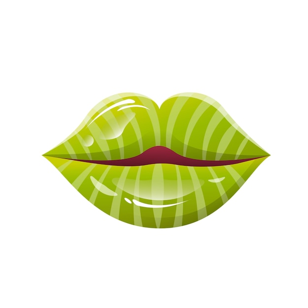 Vector juicy lips with watermelon print summer kiss trendy and striped lips green watermelon  makeup