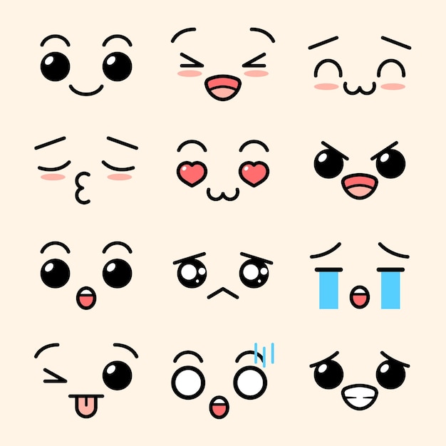 Vector Kawaii Face Expressions