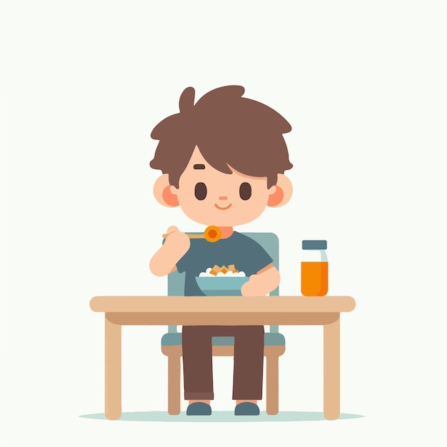 Vector vector kid having breakfast with flat design style