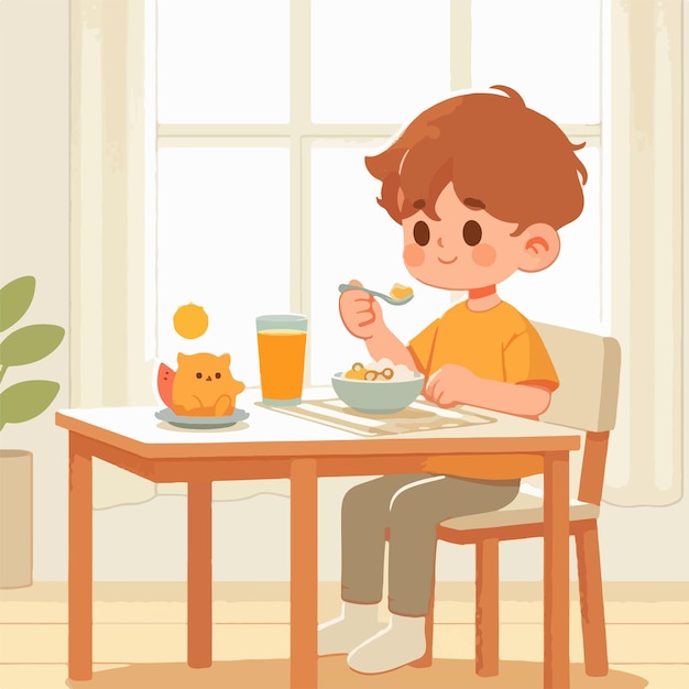 vector kid having breakfast with flat design style