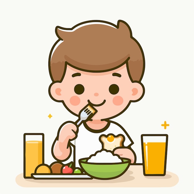 Vector vector kid having breakfast with flat design style