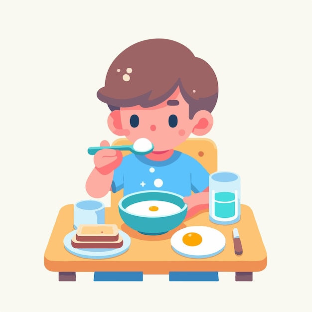 Vector vector kid having breakfast with flat design style