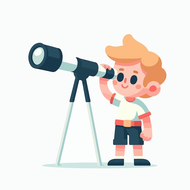 Vector vector kid standing and see using telescope