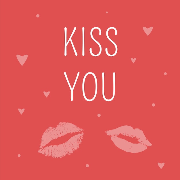 Vector kisses with lettering on red background Poster template for for lovers