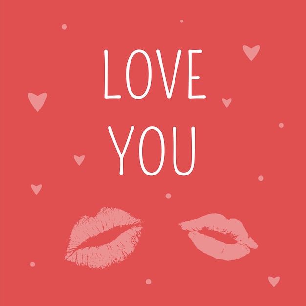 Vector kisses with lettering on red background Poster template for for lovers