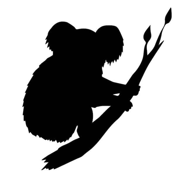 Vector koala silhouette sitting on tree branch