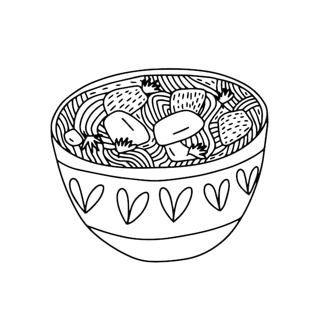 Vector lagman hand drawn bowl illustration Central Asian cuisine dish