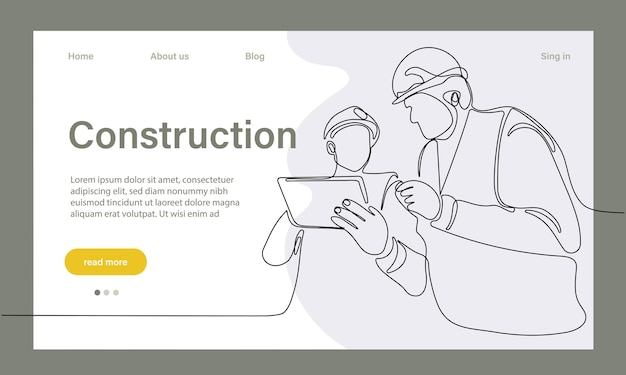 Vector landing page of architecture works Continuous one line drawing for your minimal design