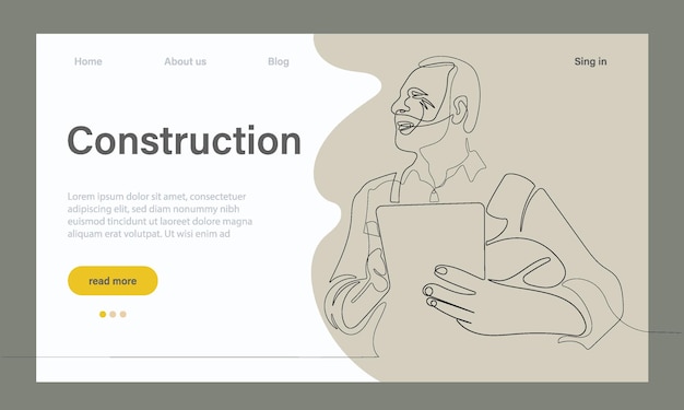 Vector landing page of architecture works Continuous one line drawing for your minimal design