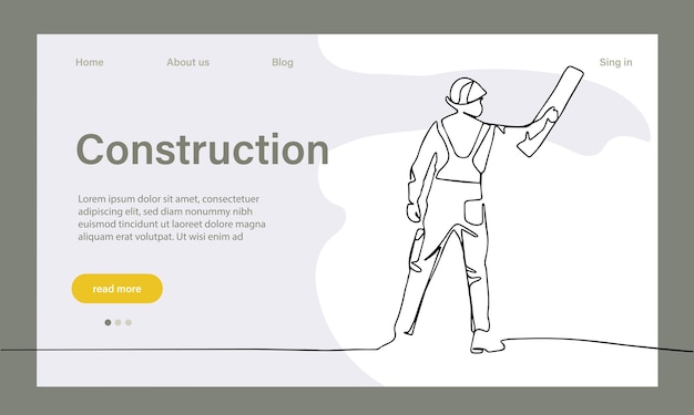 Vector landing page of architecture works Continuous one line drawing for your minimal design