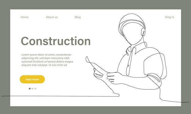 Vector landing page of architecture works with protective face masks for safety in machine industria