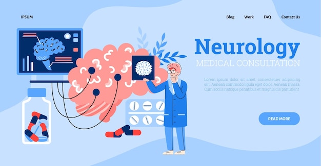 Vector landing page template with doctor neurologist treating of neurology disease