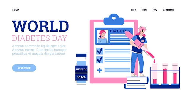 Vector landing page template with world diabetes day concept