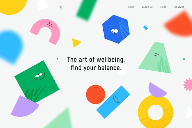 Vector landing page with character geometric figures on white background