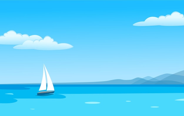 Vector landscape blue sea, yacht sky background