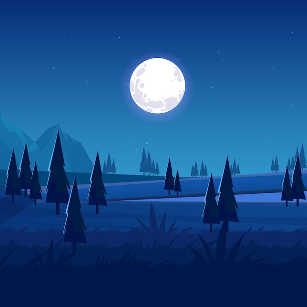 Vector vector landscape night forest dark sky