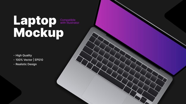 Vector vector laptop mockup top view. dark banner template. vector illustration