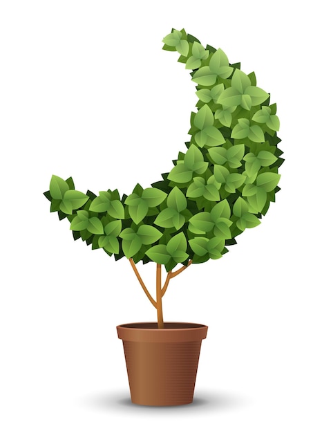 Vector large green tree grows from a flowerpot concept of spring and summer harvest and ascen