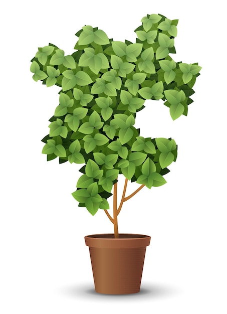 Vector large green tree grows from a flowerpot concept of spring and summer harvest and ascen