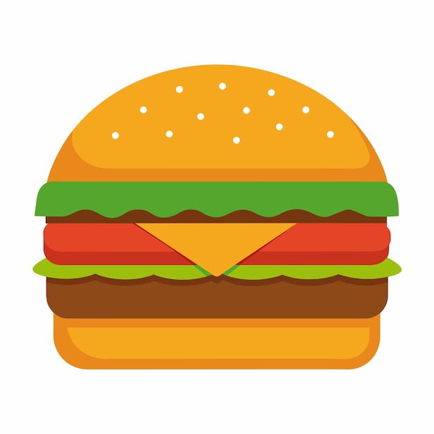 Vector a large hamburger with cheese and lettuce with flat illustration style