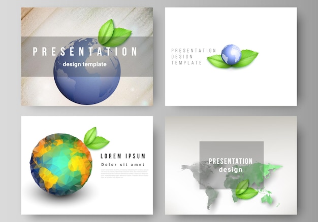 Vector layout of the presentation slides design business templates, multipurpose template for presentation brochure, brochure cover. Save Earth planet concept. Sustainable development global concept.