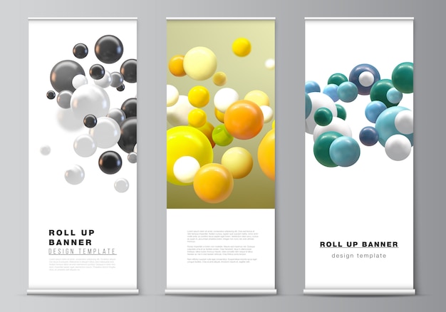 Vector layout of roll up mockup templates for vertical flyers, flags design templates