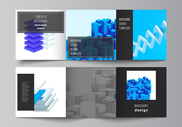 Vector layout of square covers design templates for trifold brochure flyer magazine cover design book design d render vector composition with dynamic realistic geometric blue shapes in motion