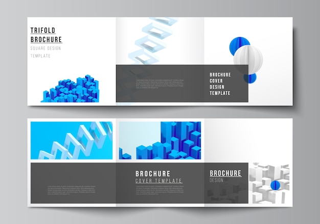 Vector layout of square covers design templates for trifold brochure flyer magazine cover design book design d render vector composition with dynamic realistic geometric blue shapes in motion