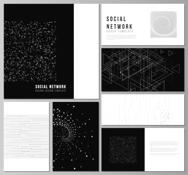 Vector layouts of social network mockups for cover design website design website backgrounds or advertising abstract technology black color science background digital data high tech concept