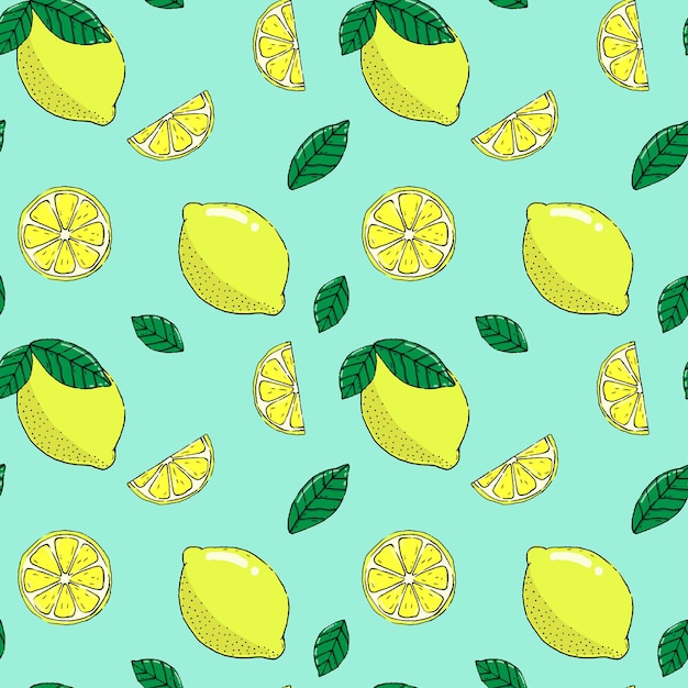 Vector lemon seamless pattern fruits illustration background