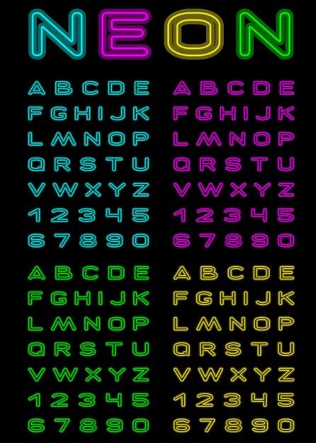 Vector letters and figures with effect neon