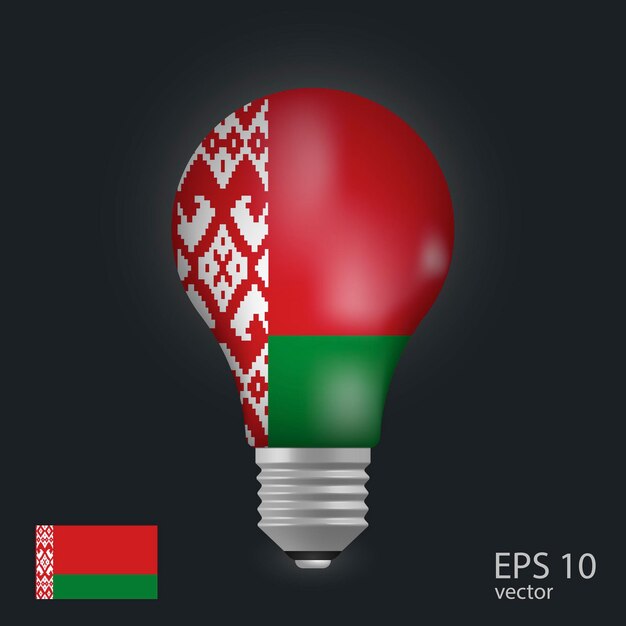 Vector vector light bulb with flag of belarus 3d rendering isolated on gray background