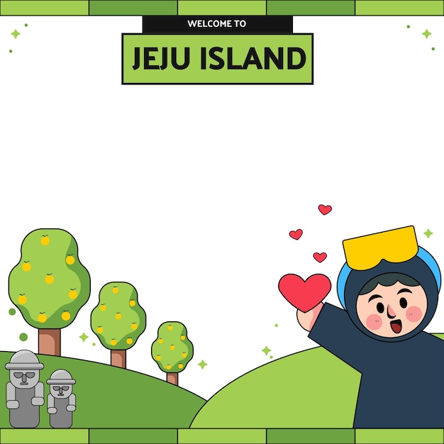 Vector light green frame and jeju island square illustration