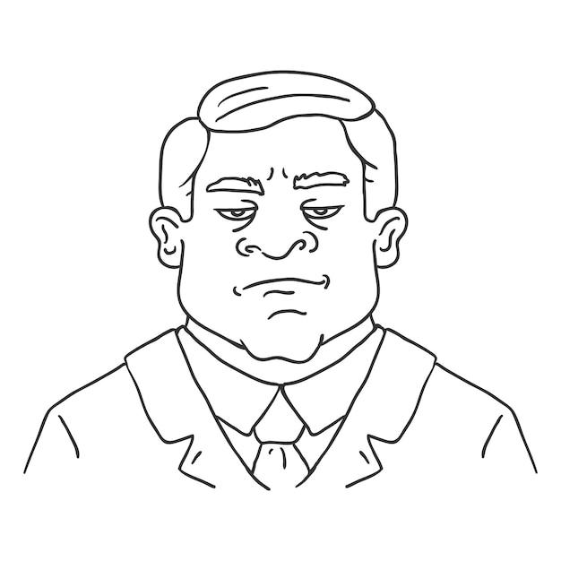 Vector Line Art Business Avatar - Brutal Men in Suit. Male Character Portrait.