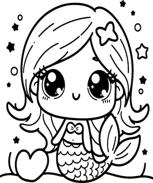 Vector vector line art illustration mermaid coloring page ai generated