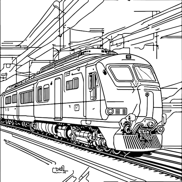 Vector line art train in motion Train Line Drawing Clip Art