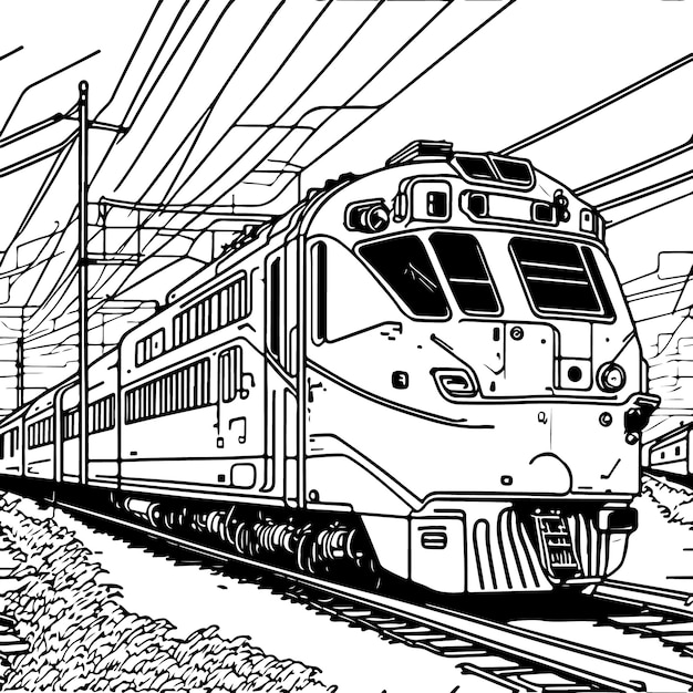 Vector line art train in motion Train Line Drawing Clip Art