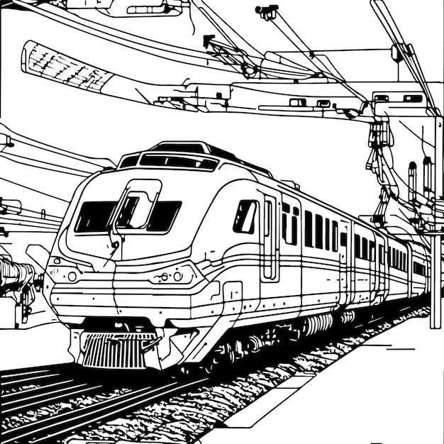 Vector line art train in motion Train Line Drawing Clip Art